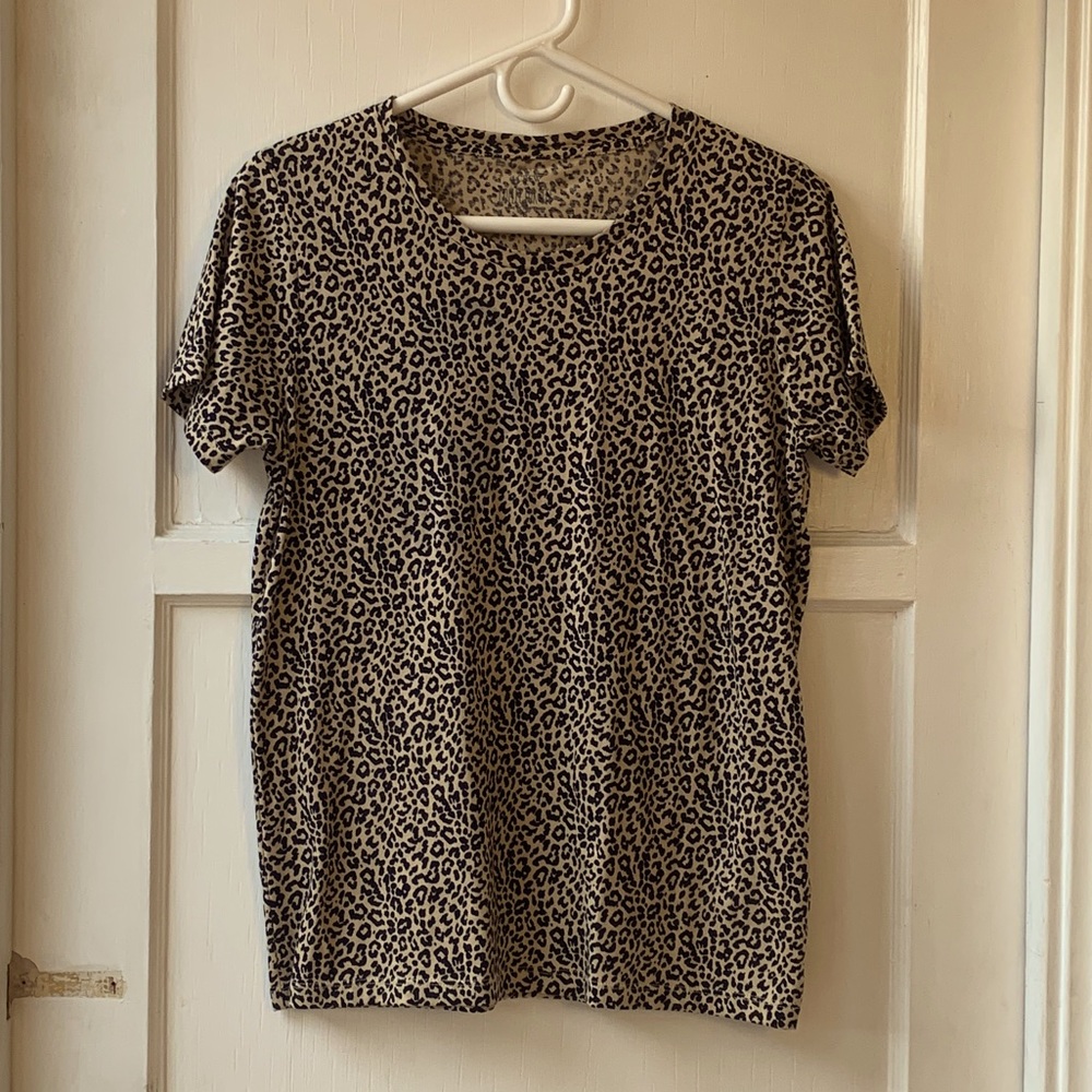 Cheetah Leopard Print Jcrew NWOT cotton collector tee in black & tan, size S